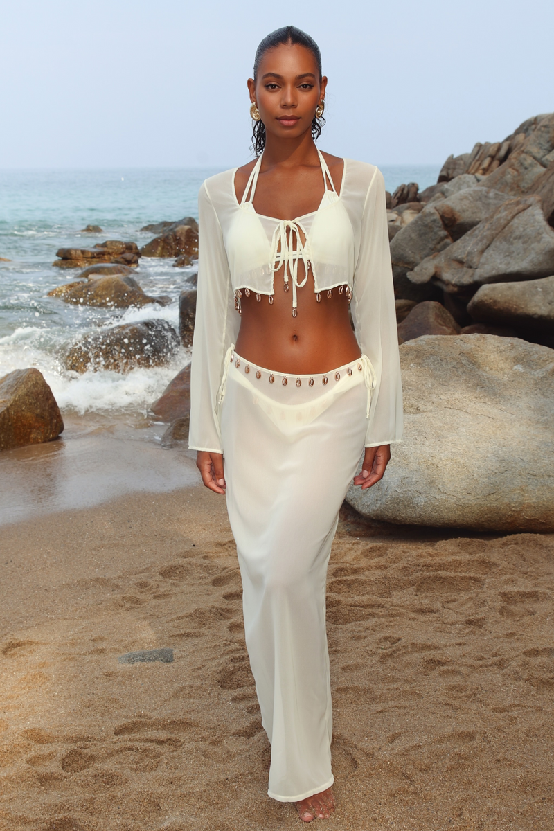 'Flamenco' Coconut Puka Tie Front Top