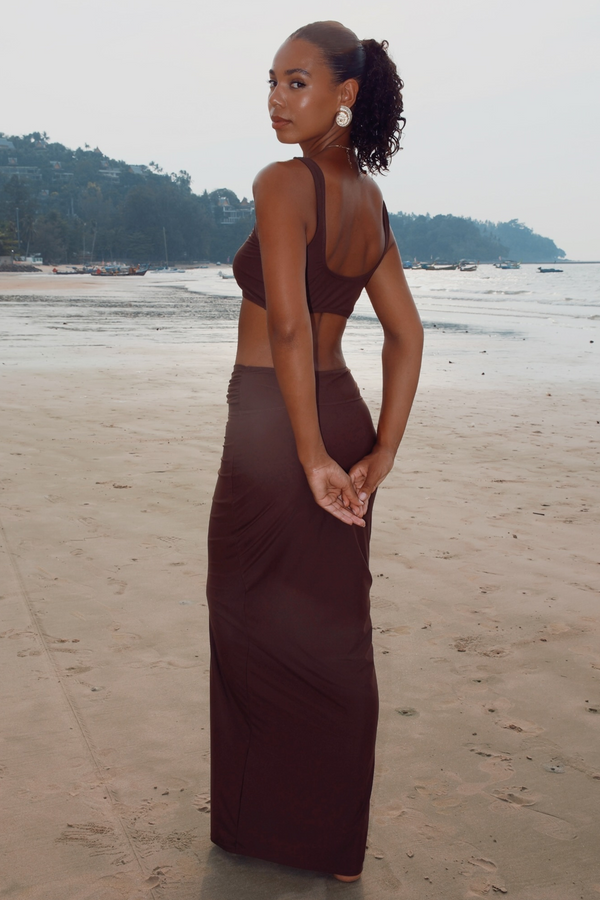 'Zanzibar' Coffee Starfish Bandeau Maxi Dress