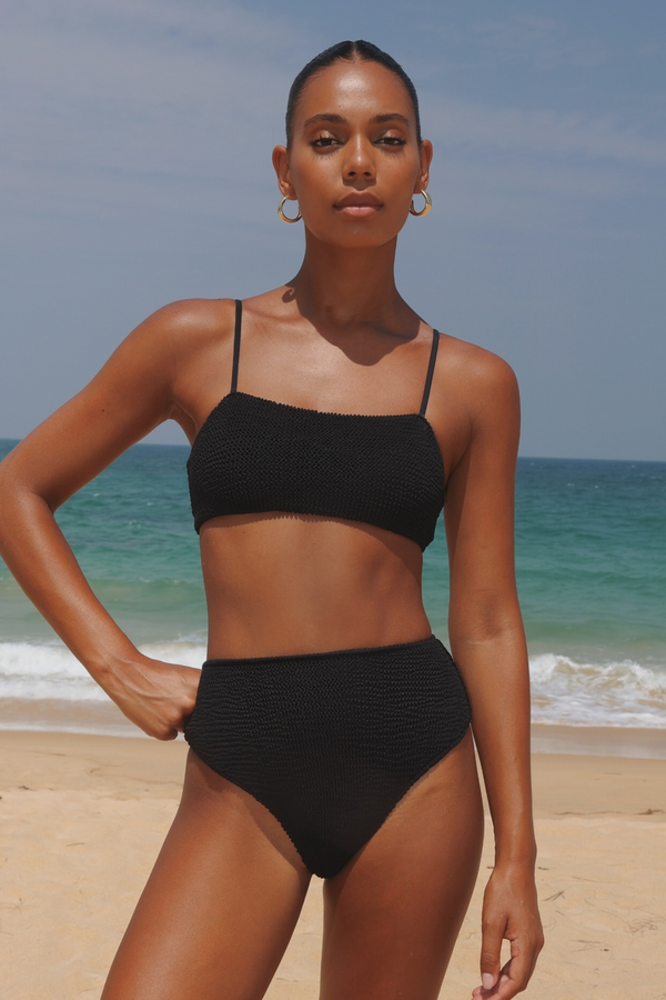 'Black' Scrunch Crop Bikini Top