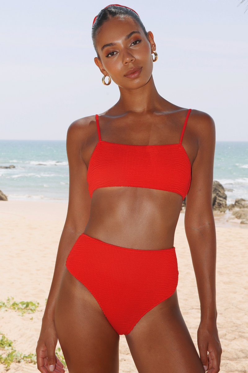 'Red' Scrunch High Waist Bikini Bottoms