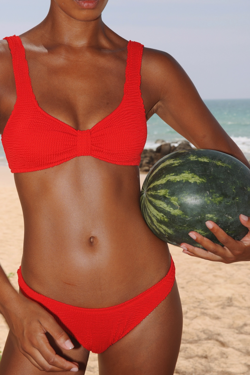 'Red' Scrunch Knot Bikini Top