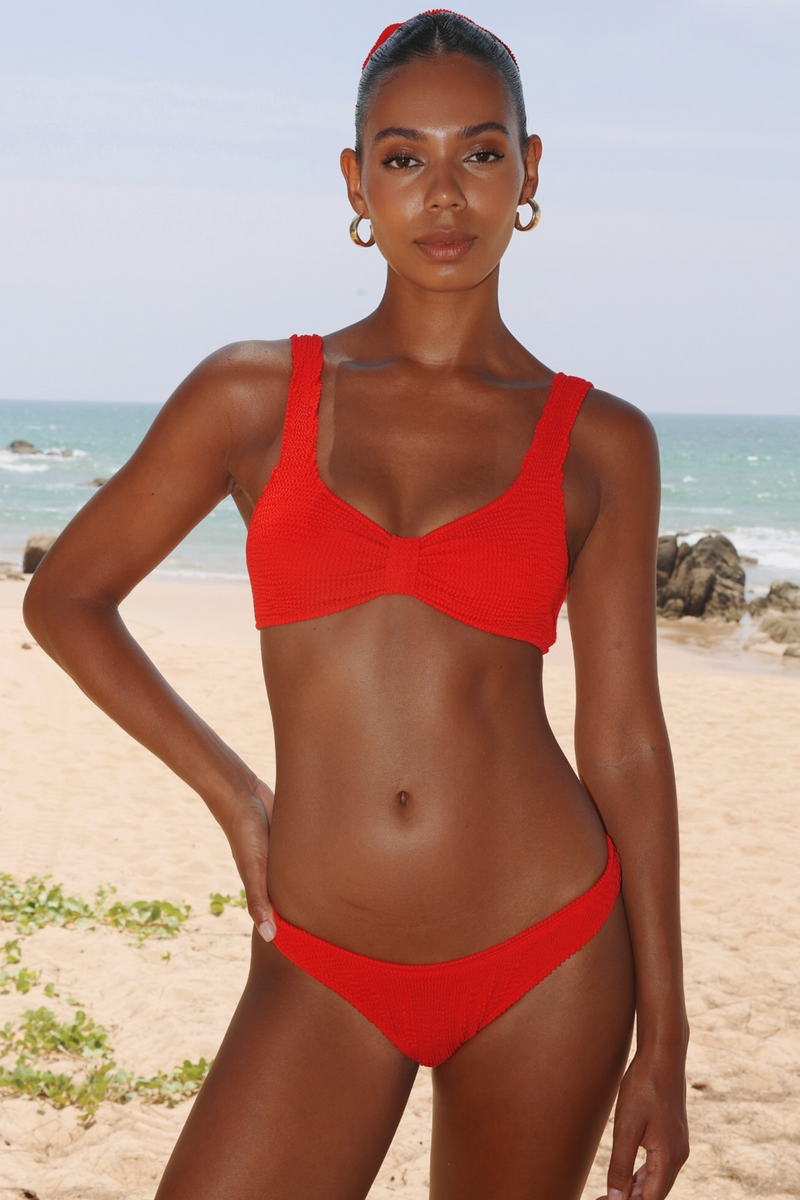 'Red' Scrunch Knot Bikini Top