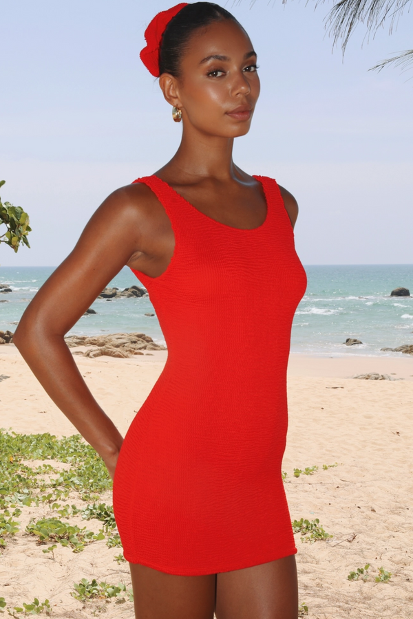 'Red' Scrunch Low-Back Mini Dress