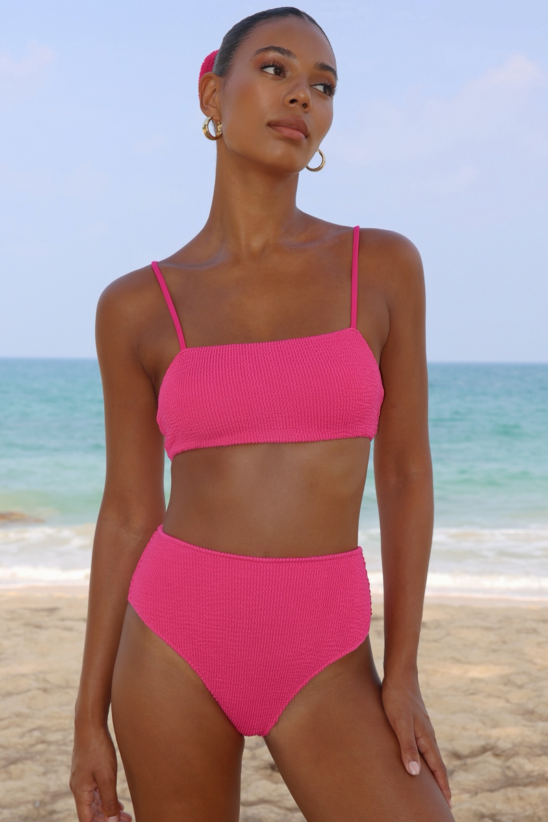 'Raspberry' Scrunch High Waist Bikini Bottoms