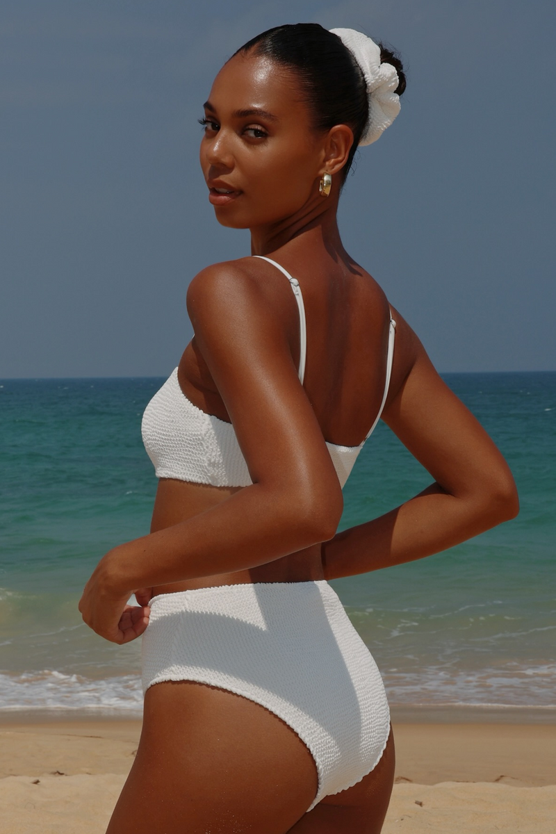 'White' Scrunch High Waist Bikini Bottoms