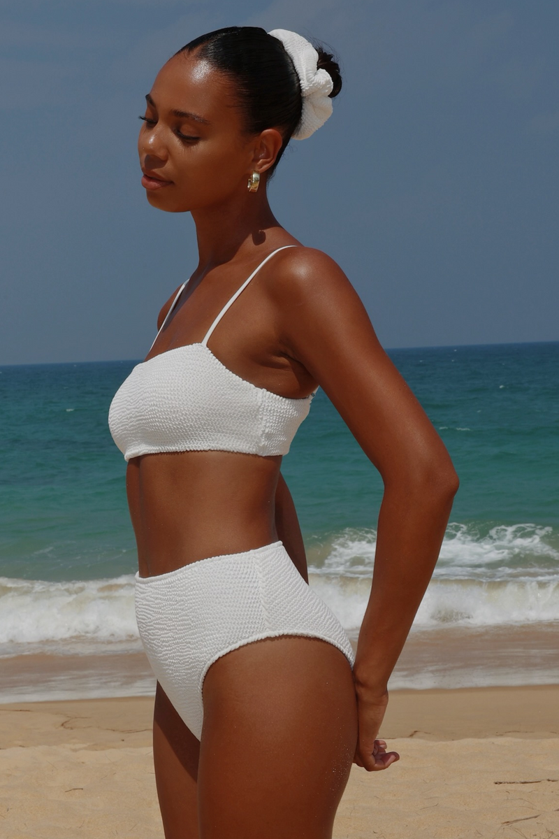 'White' Scrunch High Waist Bikini Bottoms