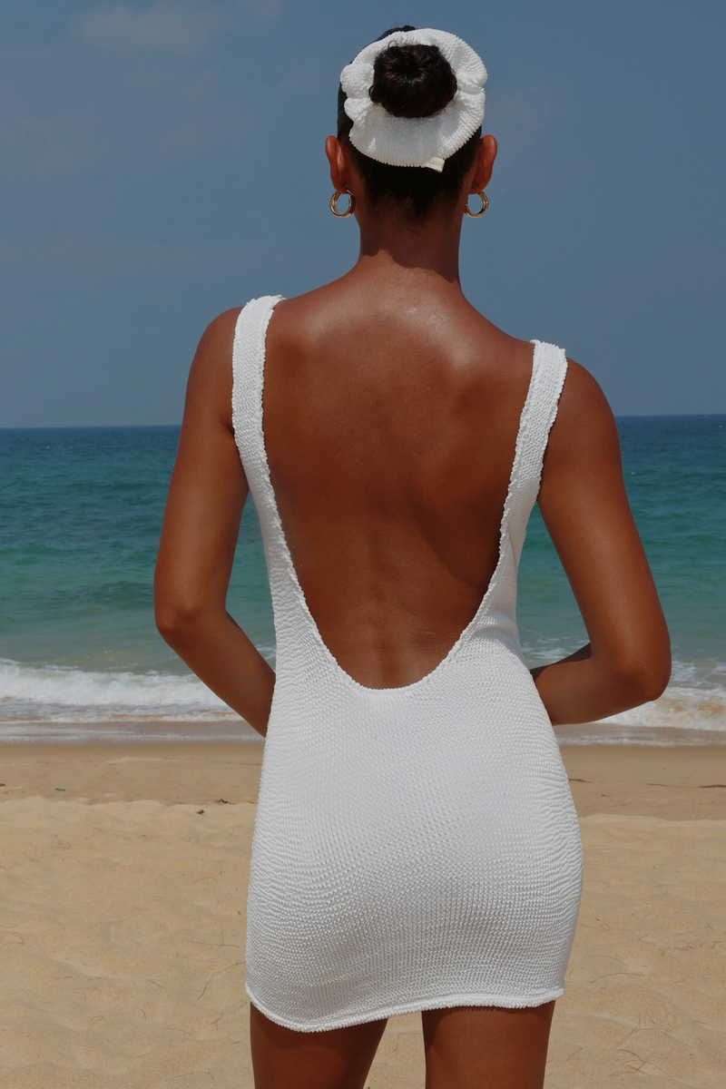 'White' Scrunch Low-Back Mini Dress