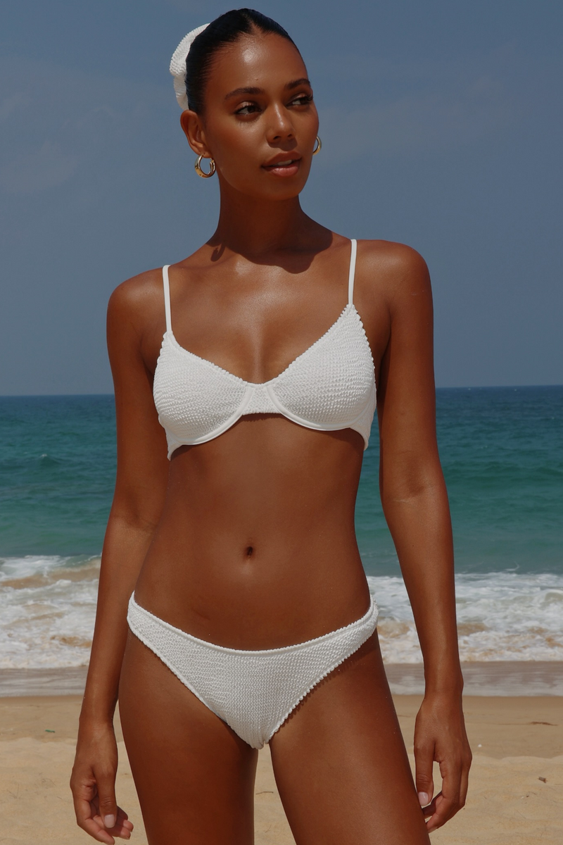'White' Scrunch Thick Strap Fixed Bikini Bottoms