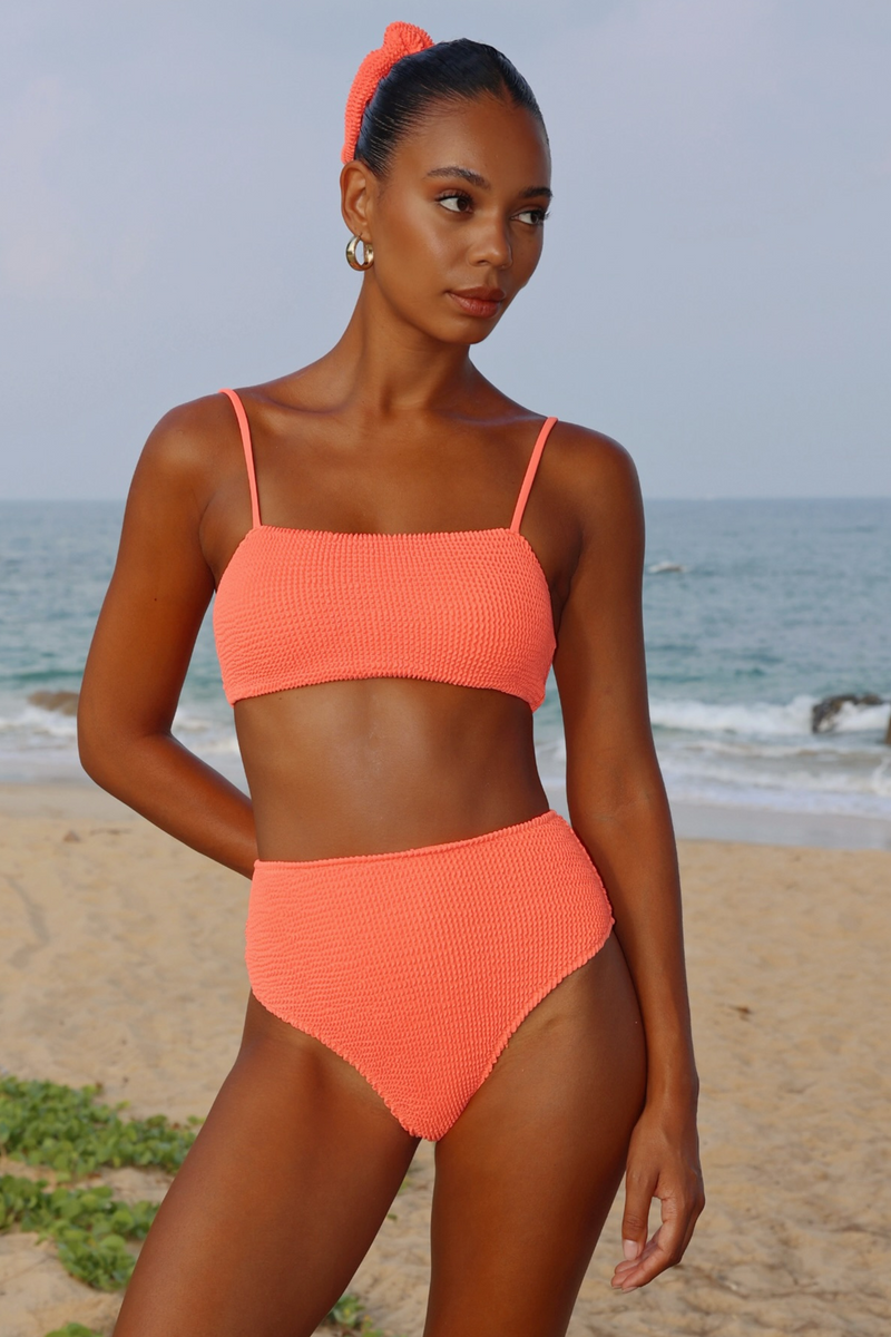 'Coral' Scrunch Crop Bikini Top