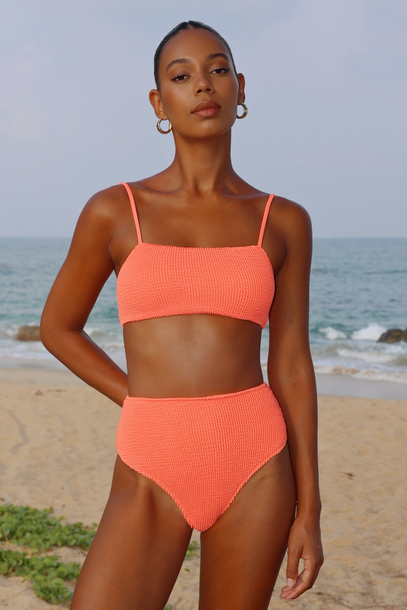 'Coral' Scrunch Crop Bikini Top