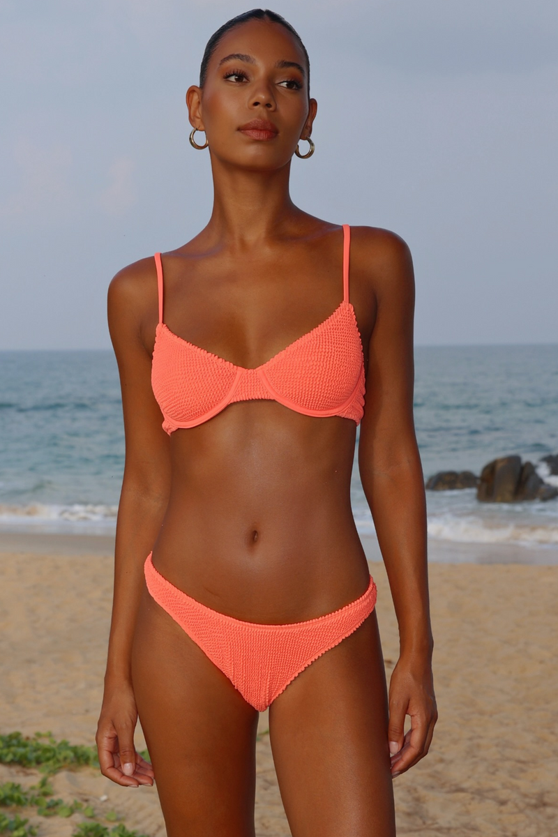 'Coral' Scrunch Thick Strap Fixed Bikini Bottoms