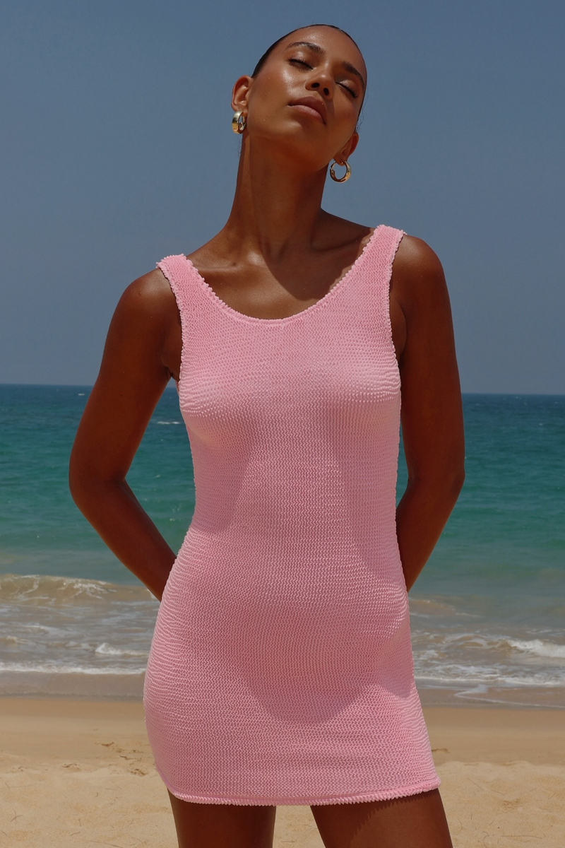 'Baby Pink' Scrunch Low-Back Mini Dress