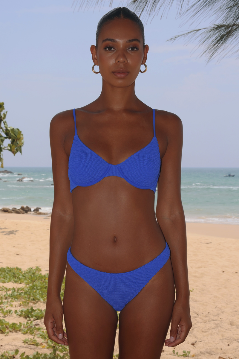 'Azure' Scrunch Thick Strap Fixed Bikini Bottoms