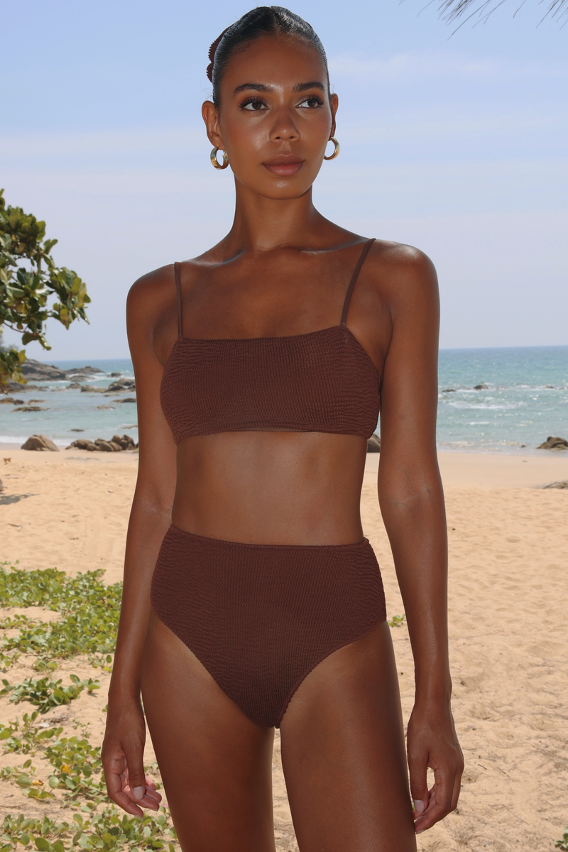 'Coffee' Scrunch Crop Bikini Top
